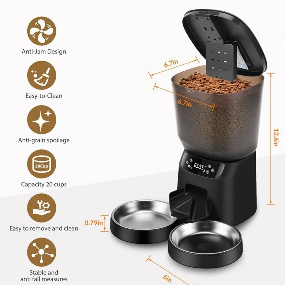 Automatic Pet Feeder with Dual Stainless Steel Bowls